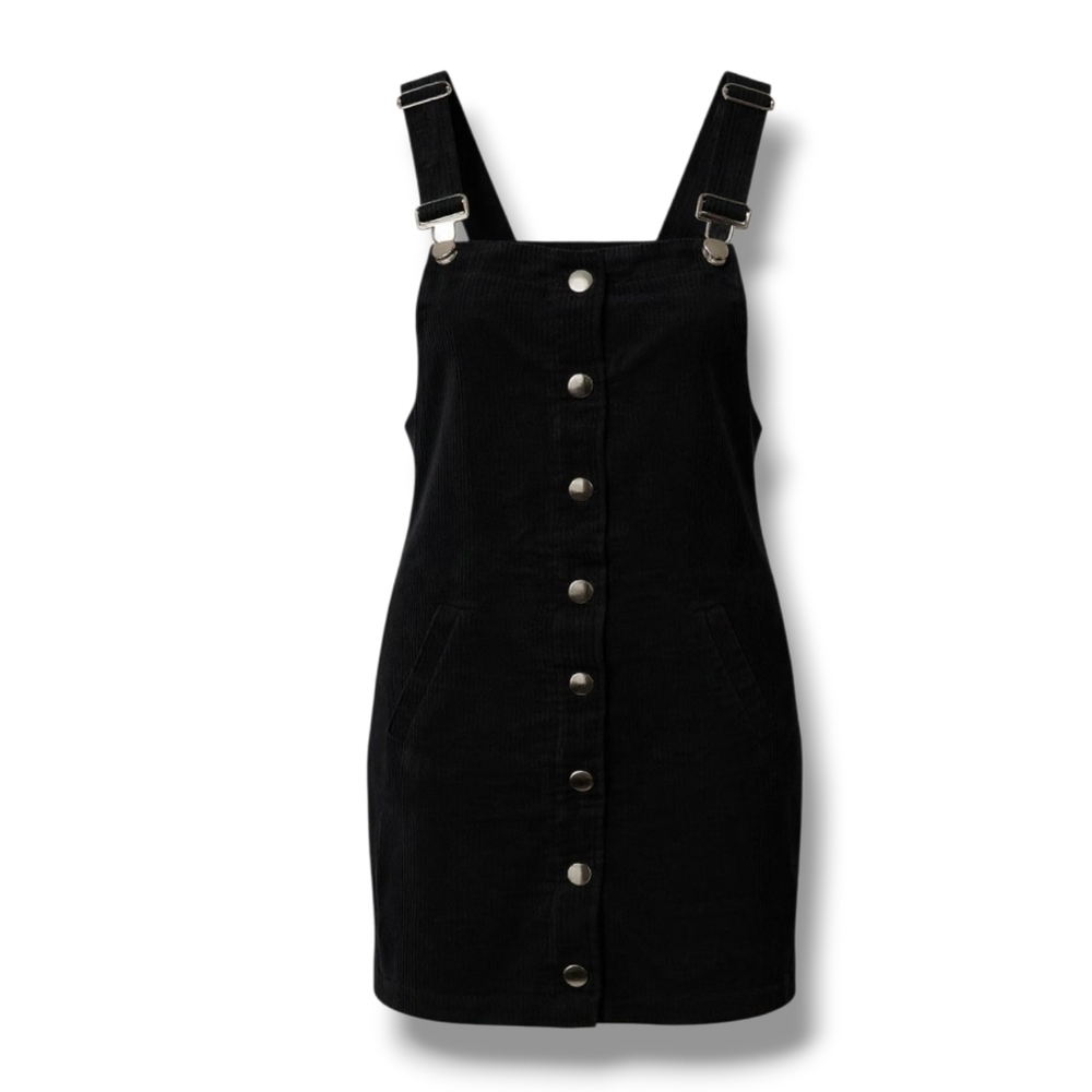 Blue Rain Women’s Black Corduroy Skirtall Dress – Size XS, Adjustable Straps